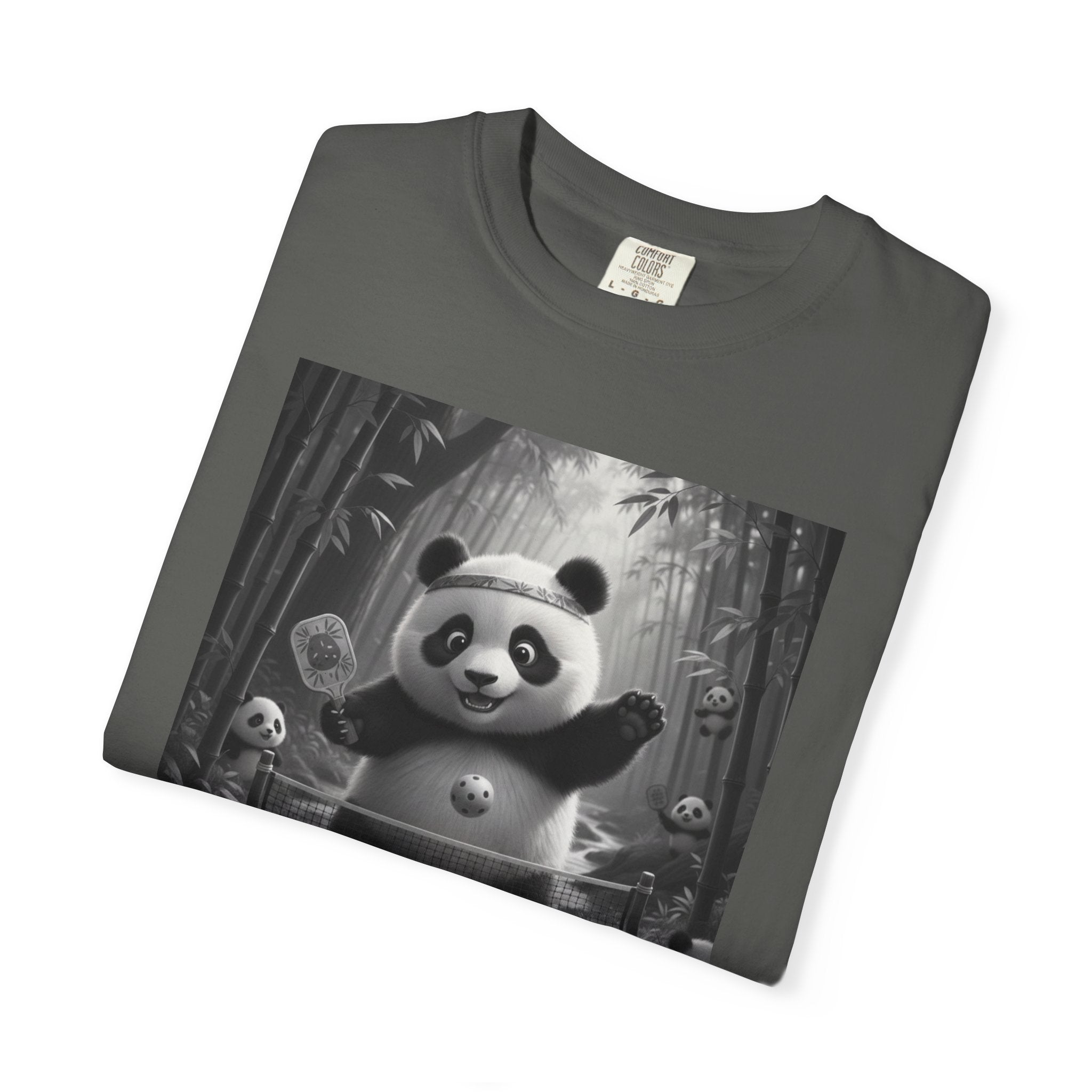 Panda Pickleball Bamboo Forest T-Shirt | Monochrome Kawaii Sports Decor