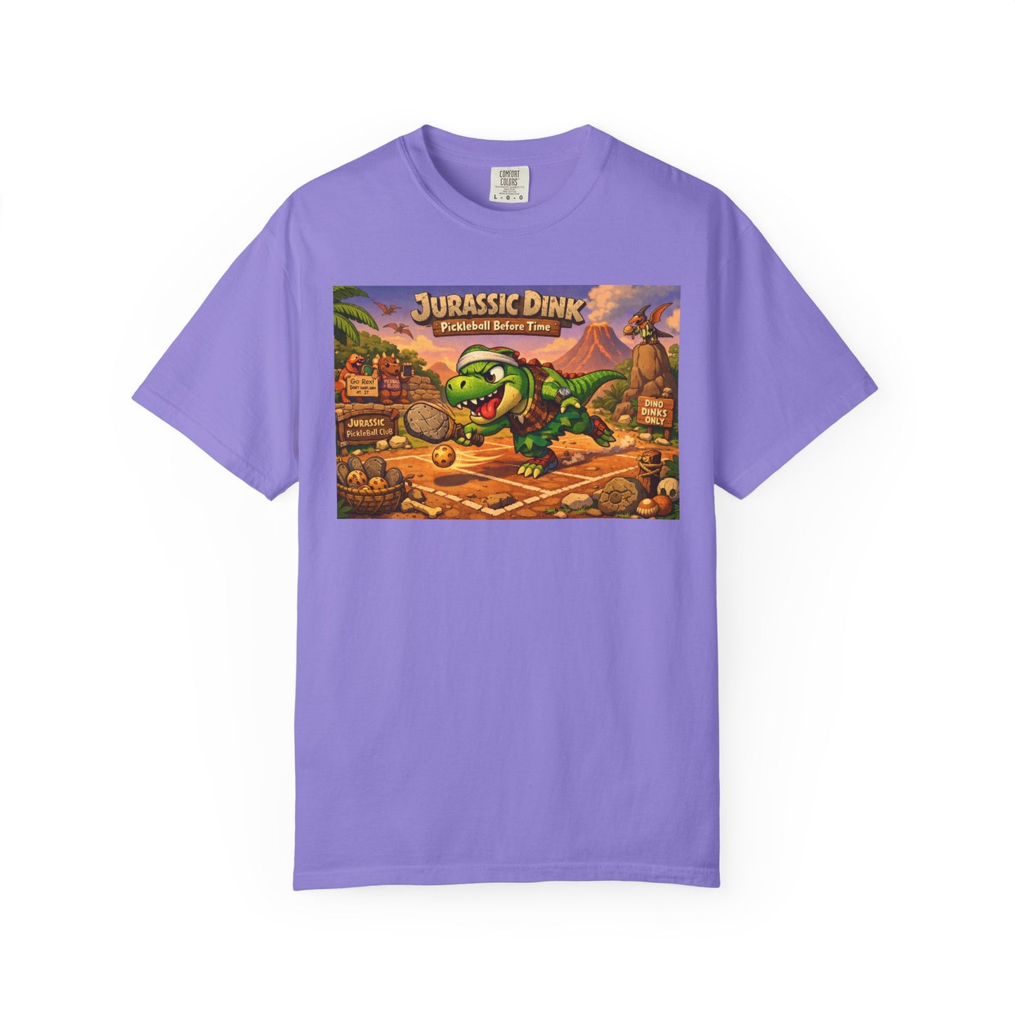 Jurassic Dink Pickleball Dinosaur Arcade Poster T-Shirt | Retro Video Game Shirt
