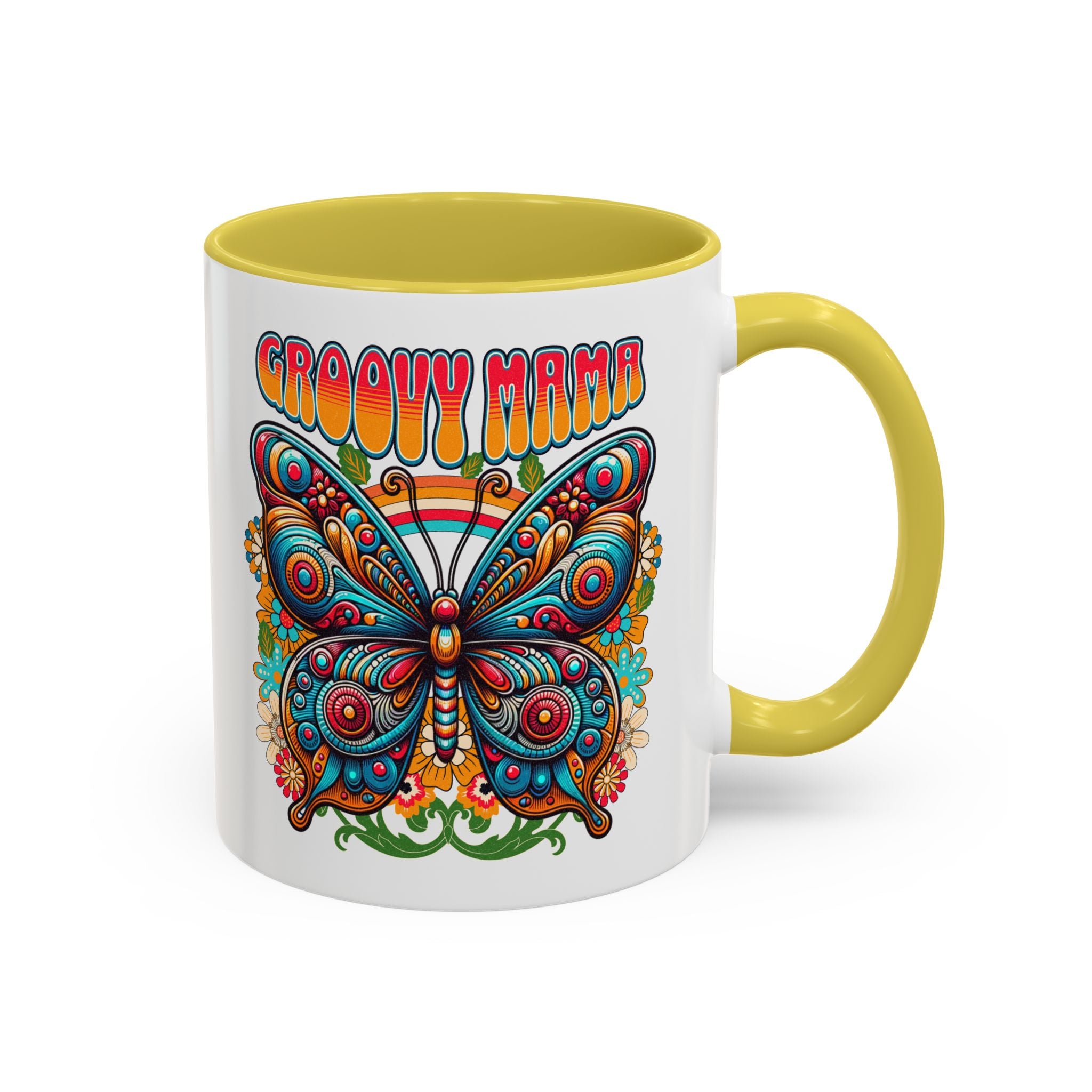Groovy Mama Butterfly Mug | Retro Psychedelic Floral Design