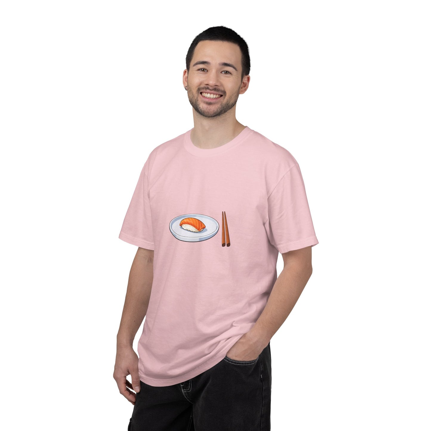 Salmon Nigiri Sushi plate with chopsticks T-shirt | sushi tee
