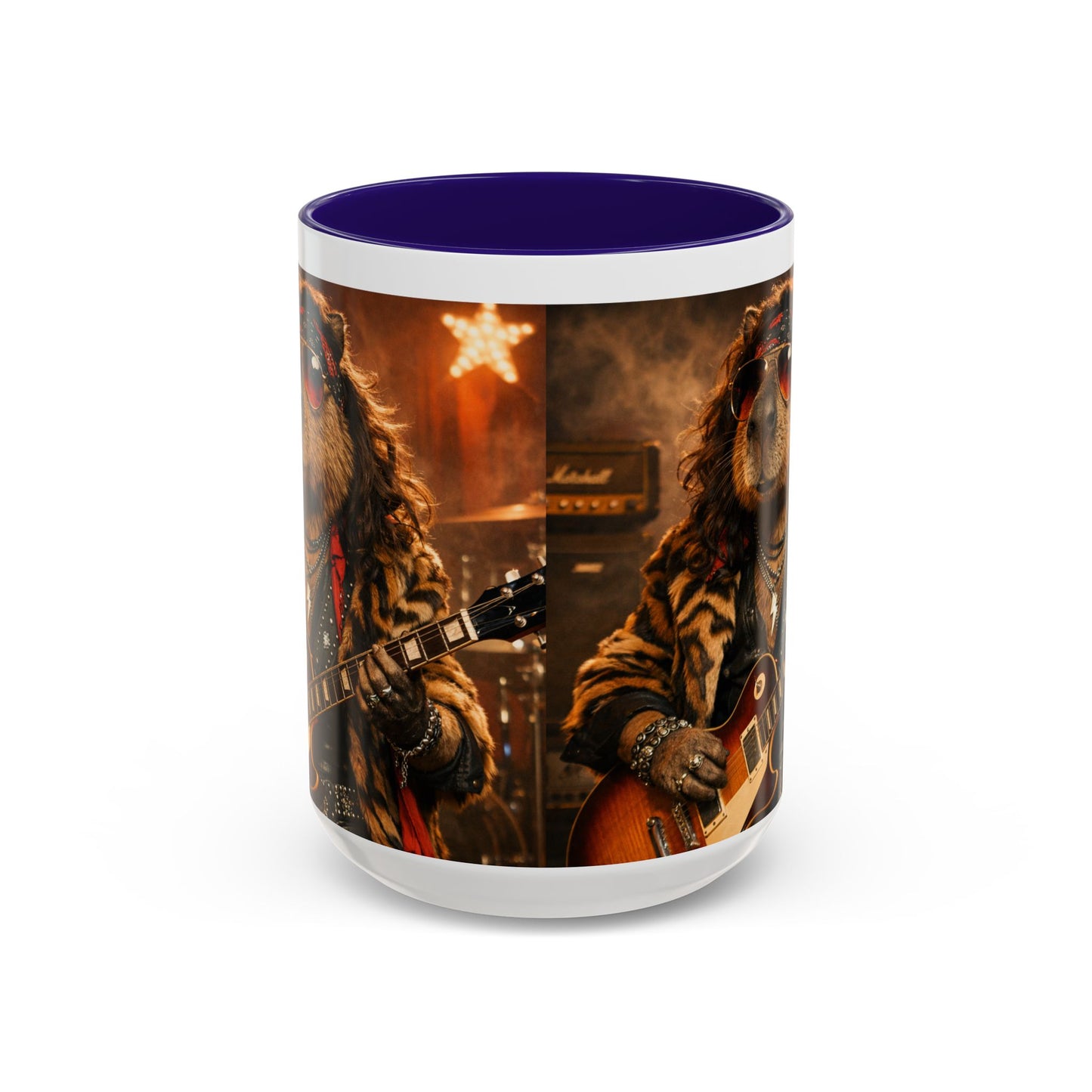 Rockstar Capybara with Guitar Mug | Color Accent Coffee Cup 11oz 15oz
