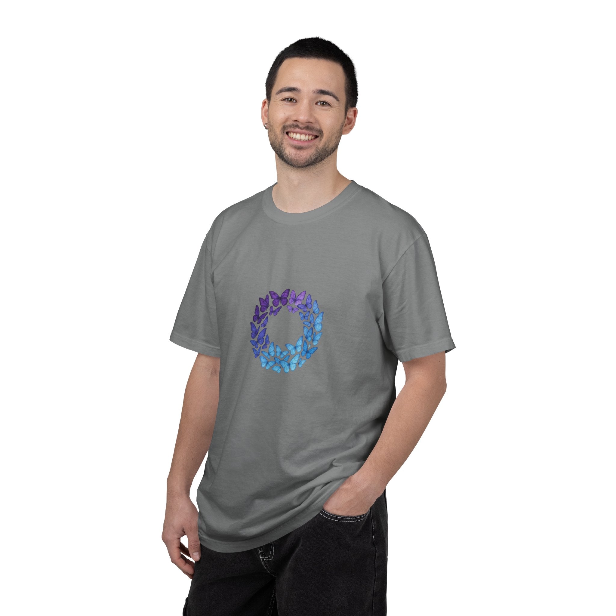 Blue Purple Butterfly Wreath T-shirt | Floral Circle Tee