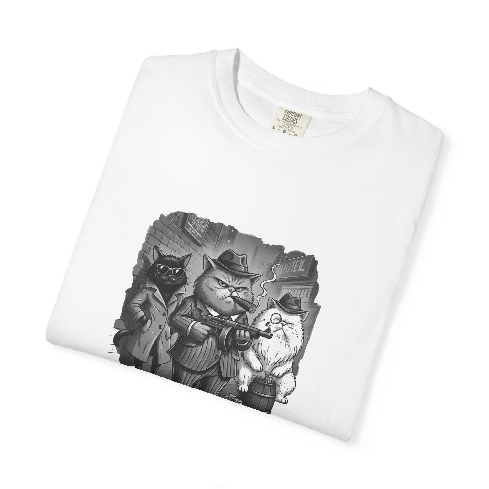 Noir Mob Cats T-Shirt | Gangster Cat Illustration, Vintage 1920s Style