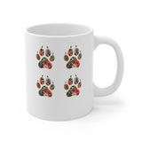Floral Paw Print Mug | 11oz Ceramic Pawprints, Colorful Pet Lover Coffee Cup