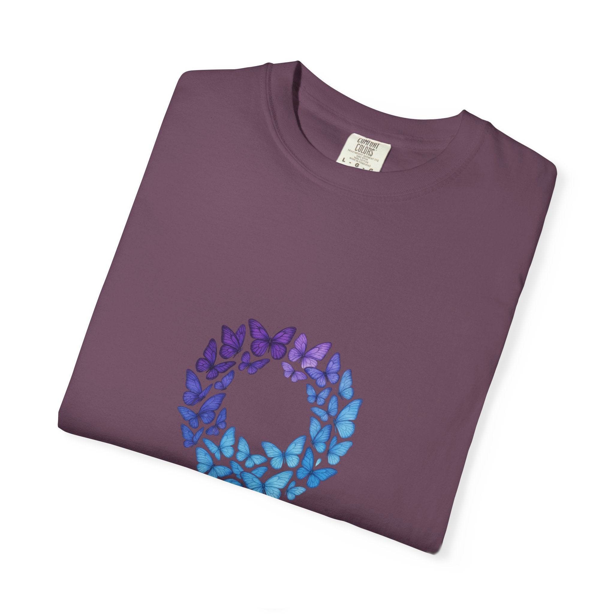 Blue Purple Butterfly Wreath T-shirt | Floral Circle Tee
