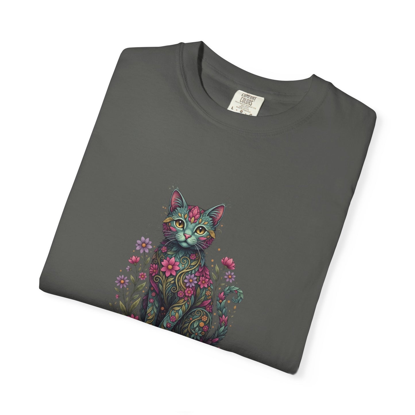 Floral Cat Illustration T-Shirt | Botanical Kitty Tee