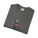 Floral Cat Illustration T-Shirt | Botanical Kitty Tee