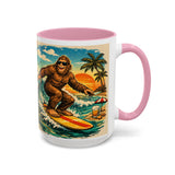 Surfing Bigfoot Mug | Retro Beach Sunset Bigfoot Wave Coffee Cup