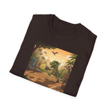 Jurassic Pickleball Club | Retro Tropical Dino Illustration T-Shirt