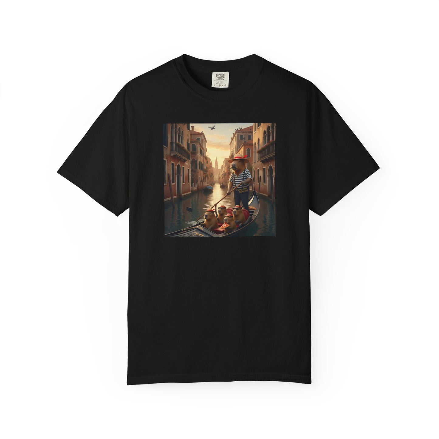 Capybara Venice Gondola Sunset T-shirt | Scenic Canal Travel Art