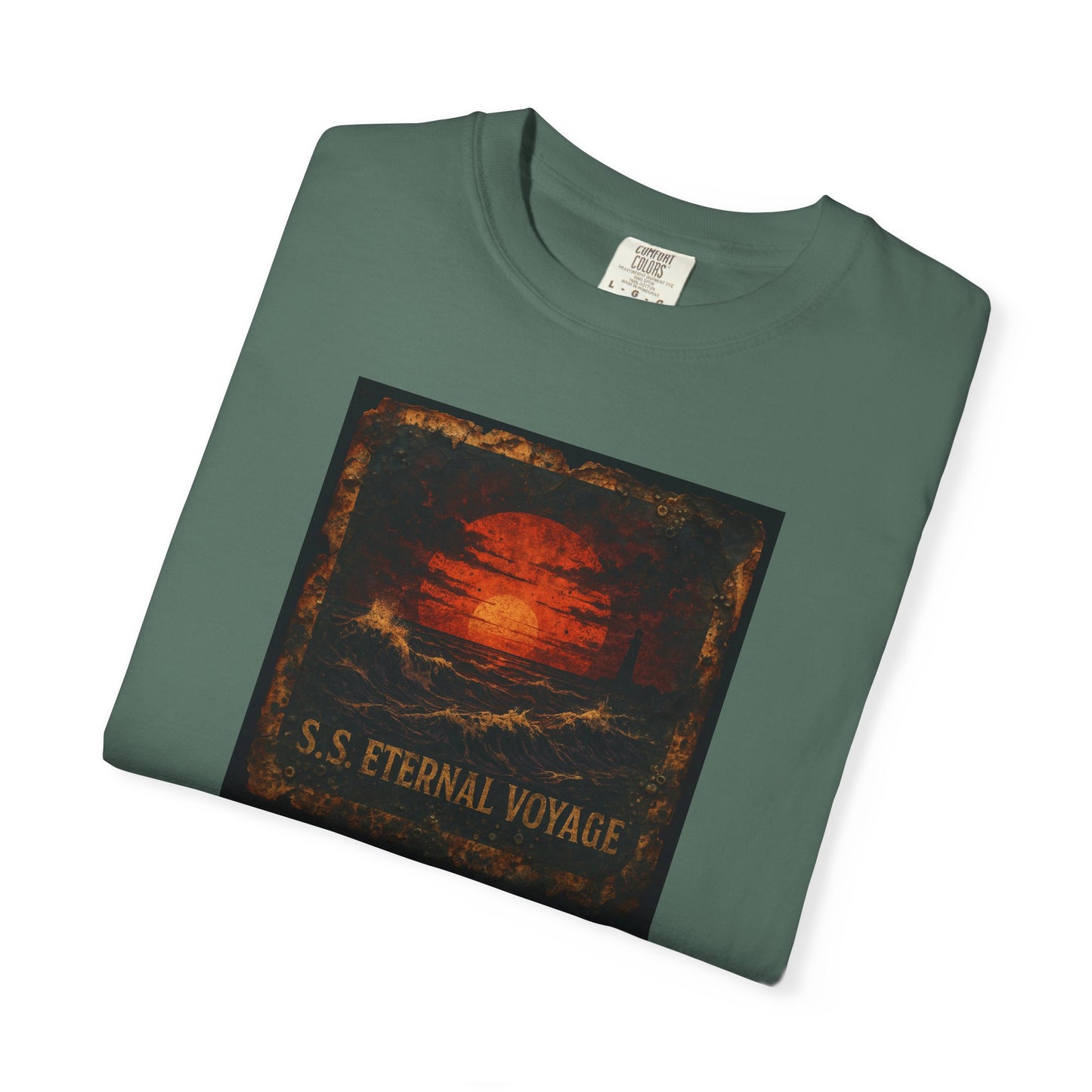 Eternal Voyage Sunset Illustration T-Shirt | Vintage Ocean Scene