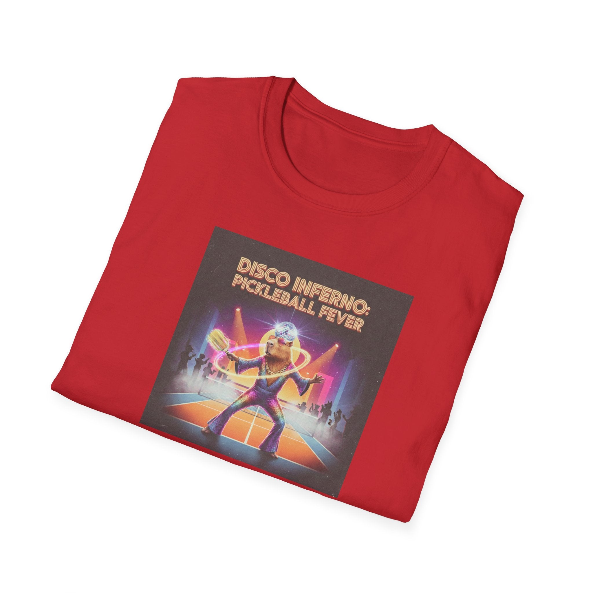 Disco Inferno Capybara Pickleball Fever T-Shirt | Retro 70s Dance Court Graphic
