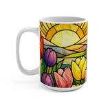 Stained Glass Tulips Mug | Floral Sunrise Ceramic Mug