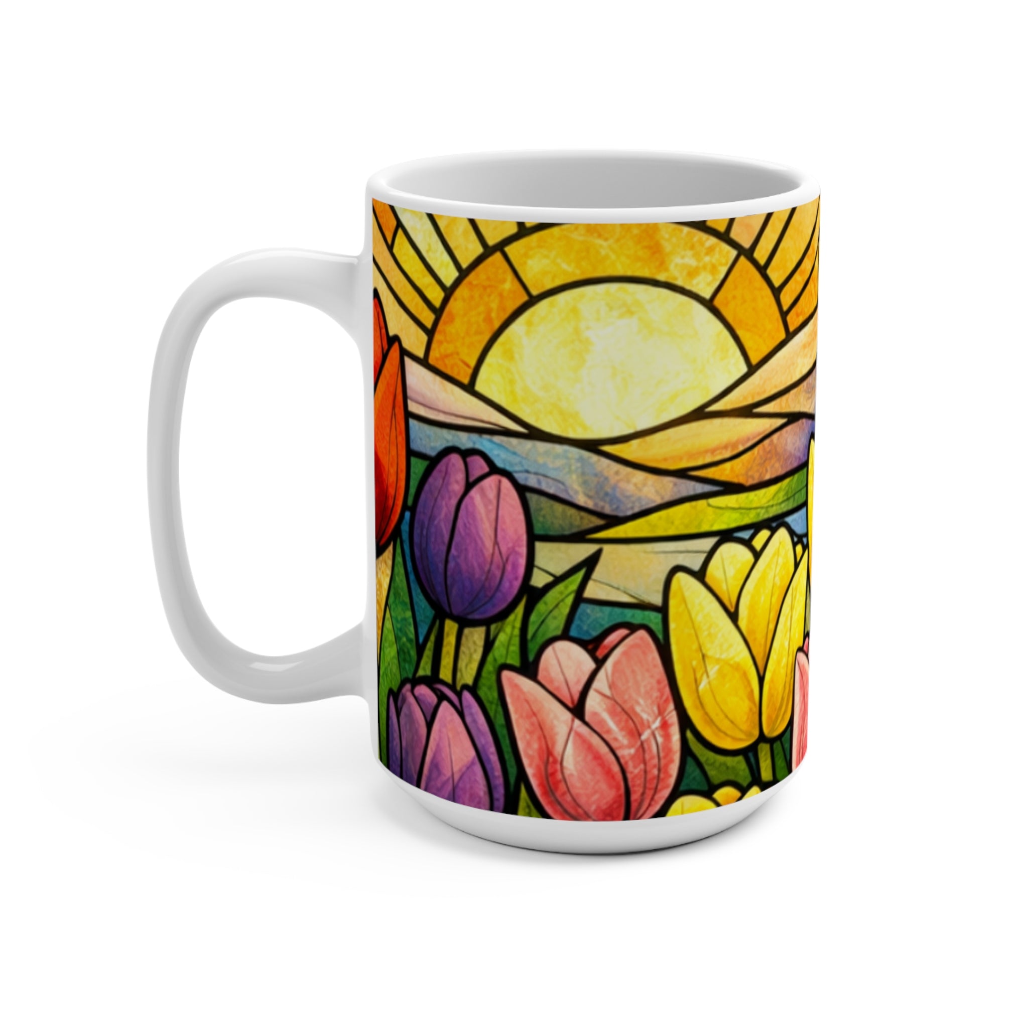 Stained Glass Tulips Mug | Floral Sunrise Ceramic Mug