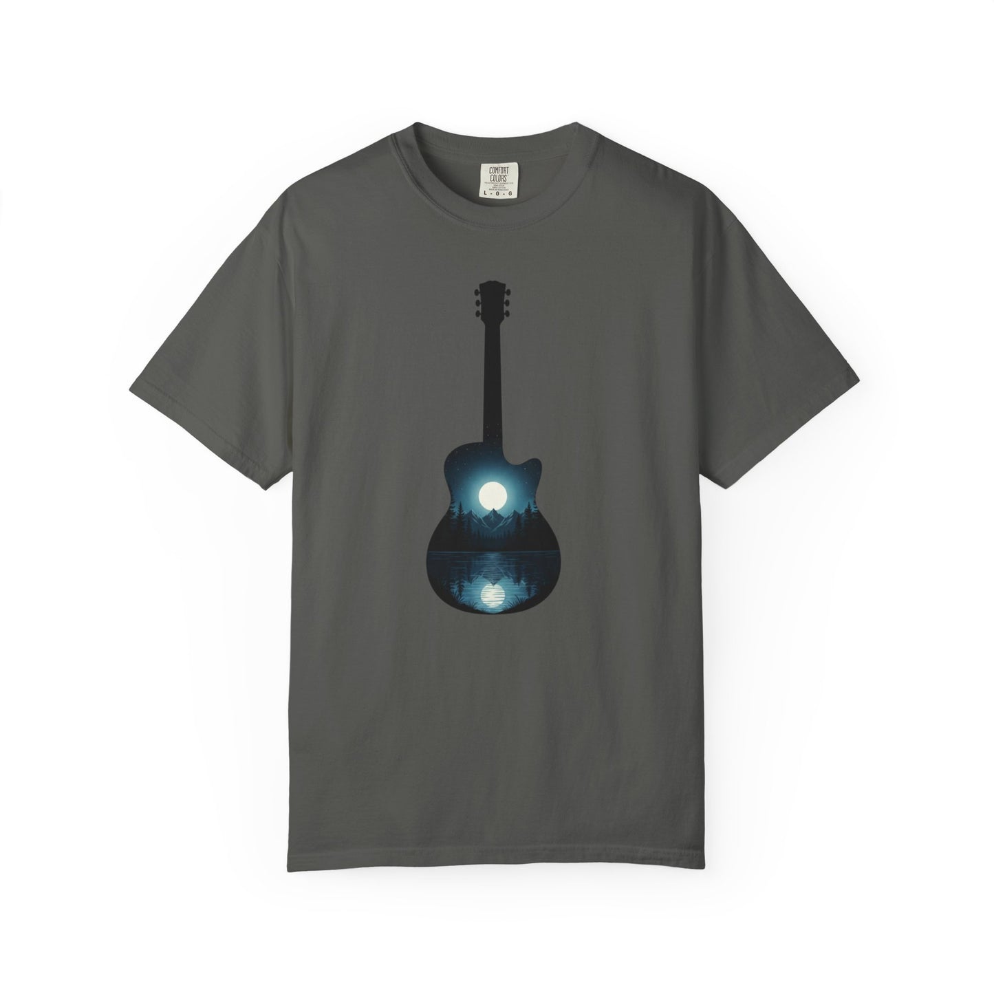 Moonlit Acoustic Guitar T-Shirt | Night Sky Guitar Silhouette