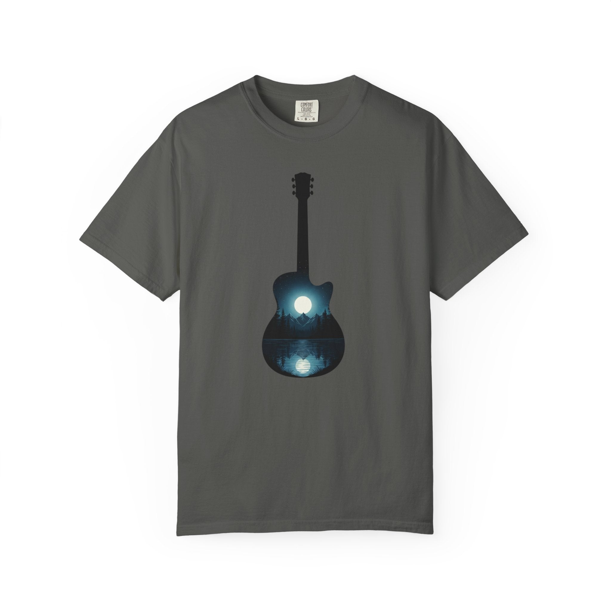 Moonlit Acoustic Guitar T-Shirt | Night Sky Guitar Silhouette