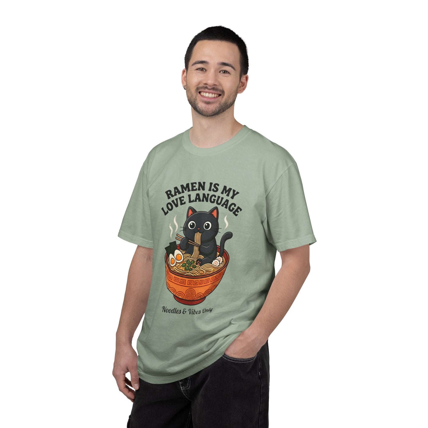 Ramen Is My Love Language T-shirt | Cat in Ramen Bowl Noodles Vibes Tee