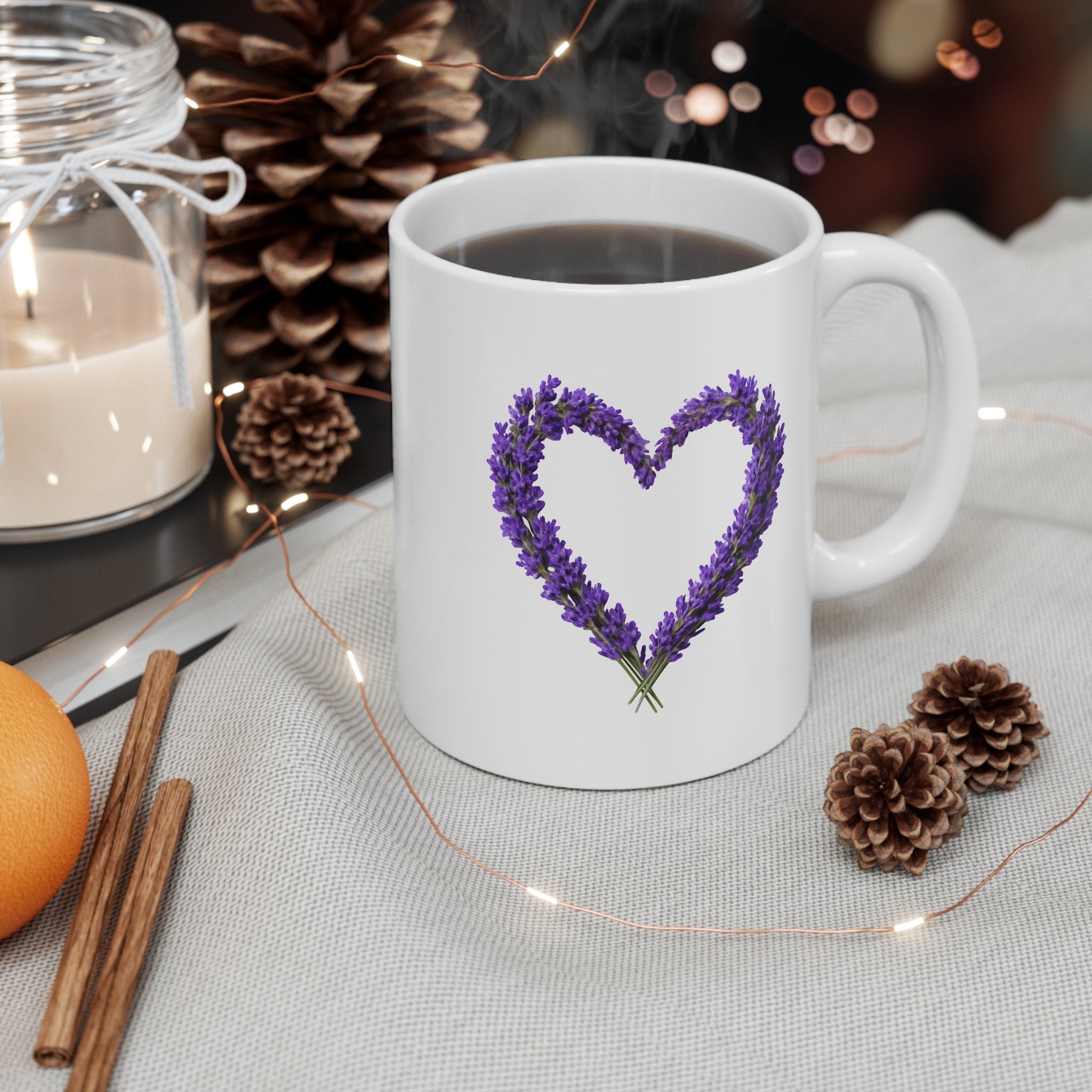 Lavender Heart Mug | Floral Coffee Cup, Purple Botanical Ceramic Mug