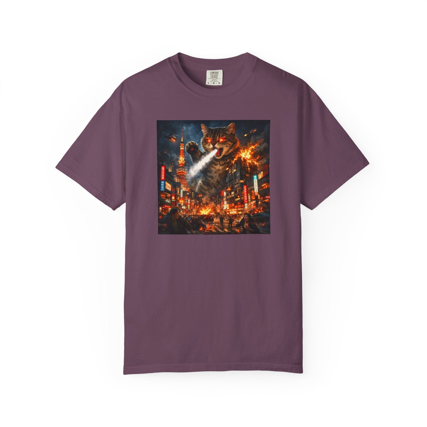 Giant Catzilla Kaiju Rampage T-Shirt | Neon City Monster Battle