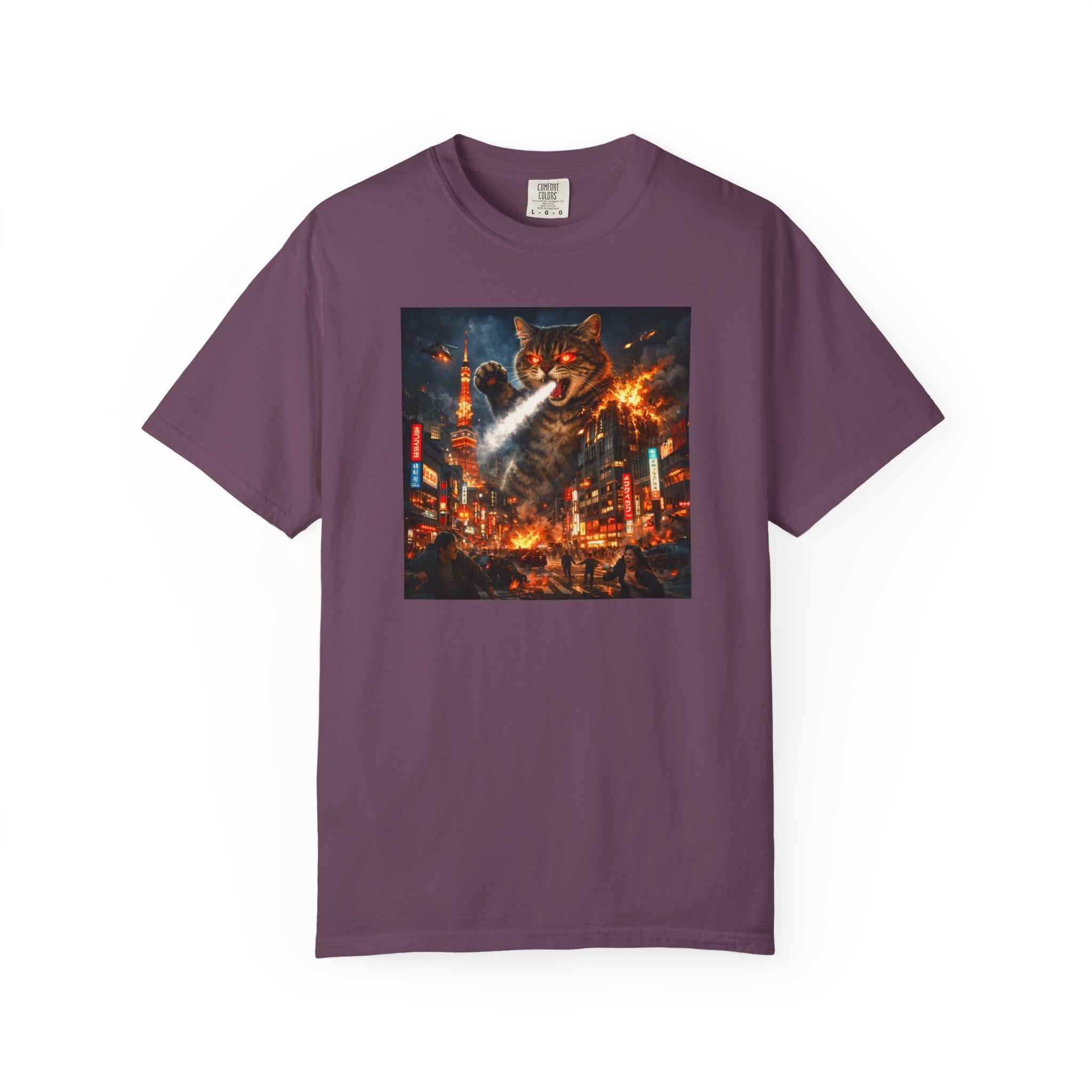 Giant Catzilla Kaiju Rampage T-Shirt | Neon City Monster Battle