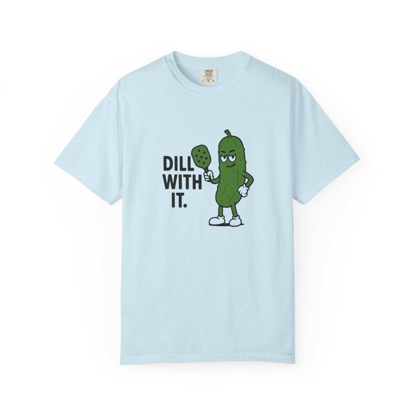 Dill With It Pickle Character T-shirt | Funny Vegan Food Pun Tee