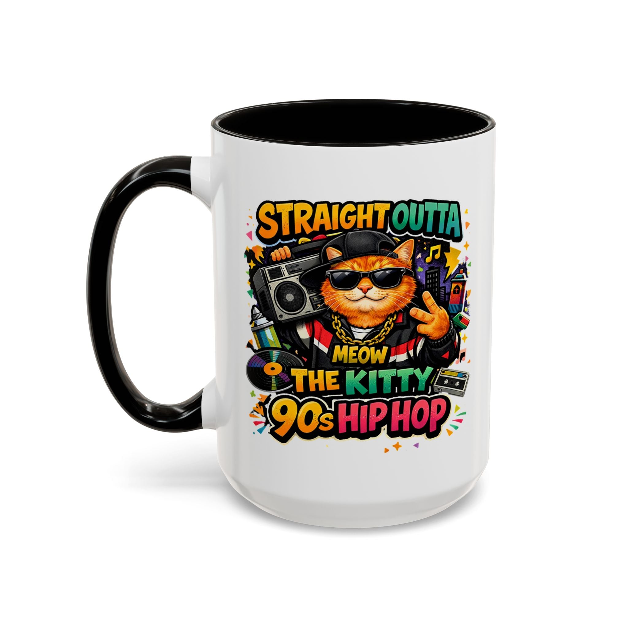 Straight Outta Meow The Kitty 90s Hip Hop Mug | Color Accent