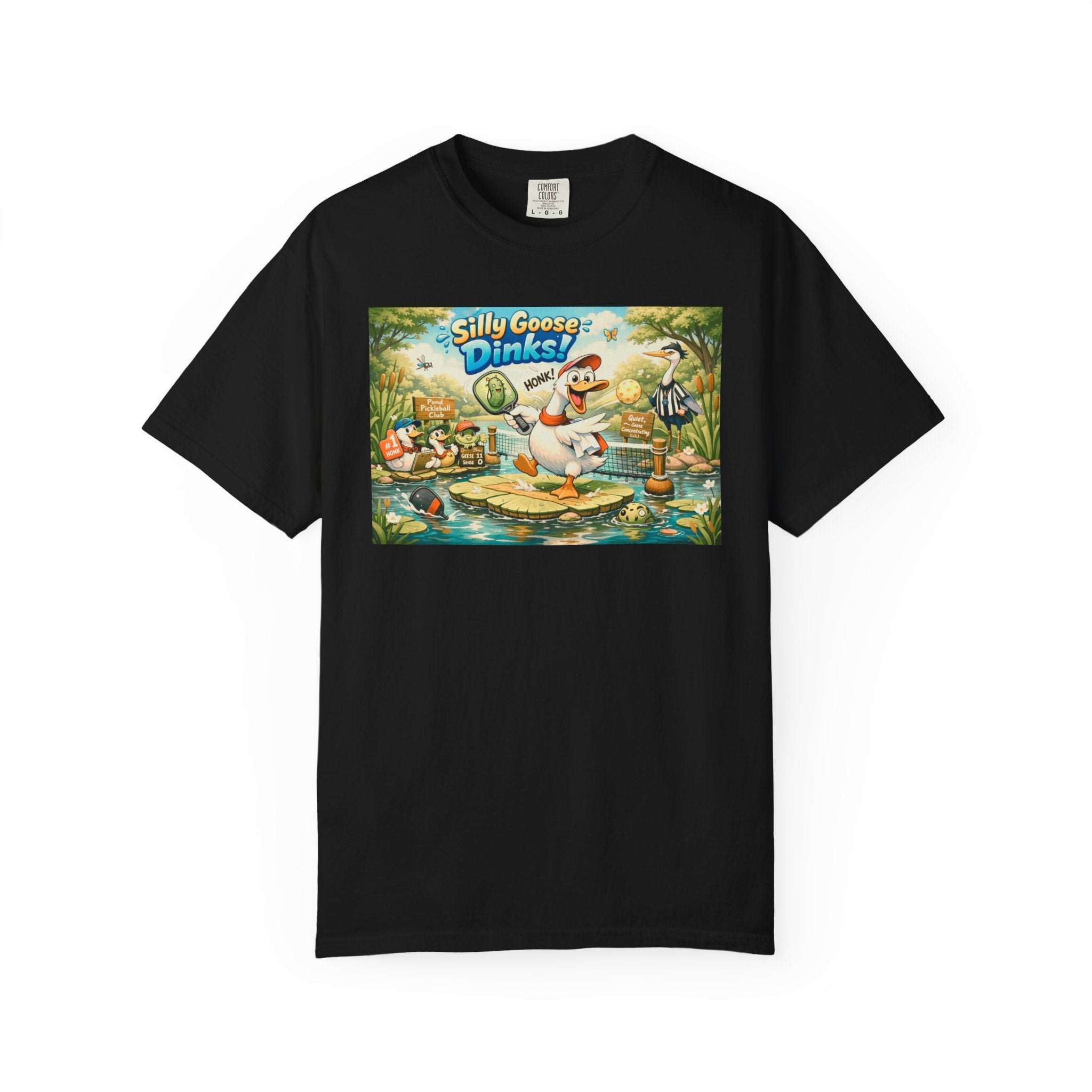 Silly Goose Dinks Cartoon Goose T-Shirt | Vintage Picnic Pond Illustration
