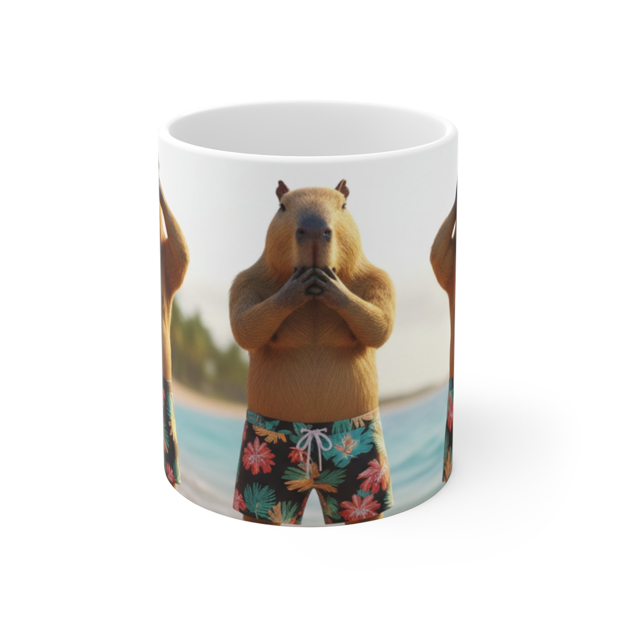 See No Evil Capybara Beach Mug | Funny Rodent Coffee Cup