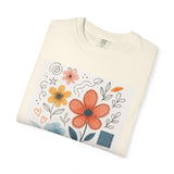 Hand-drawn Watercolor Floral Doodles T-shirt | Linocut & Embroidery Texture