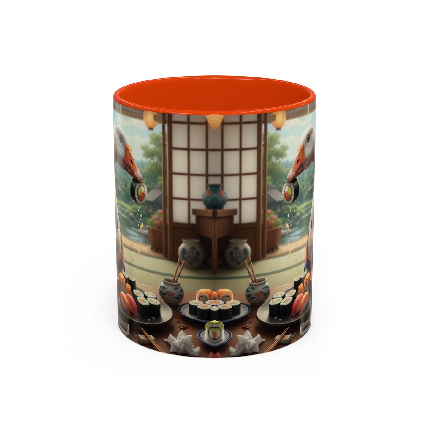 Goose with Sushi Mug | Japanese Tea Room Illustration