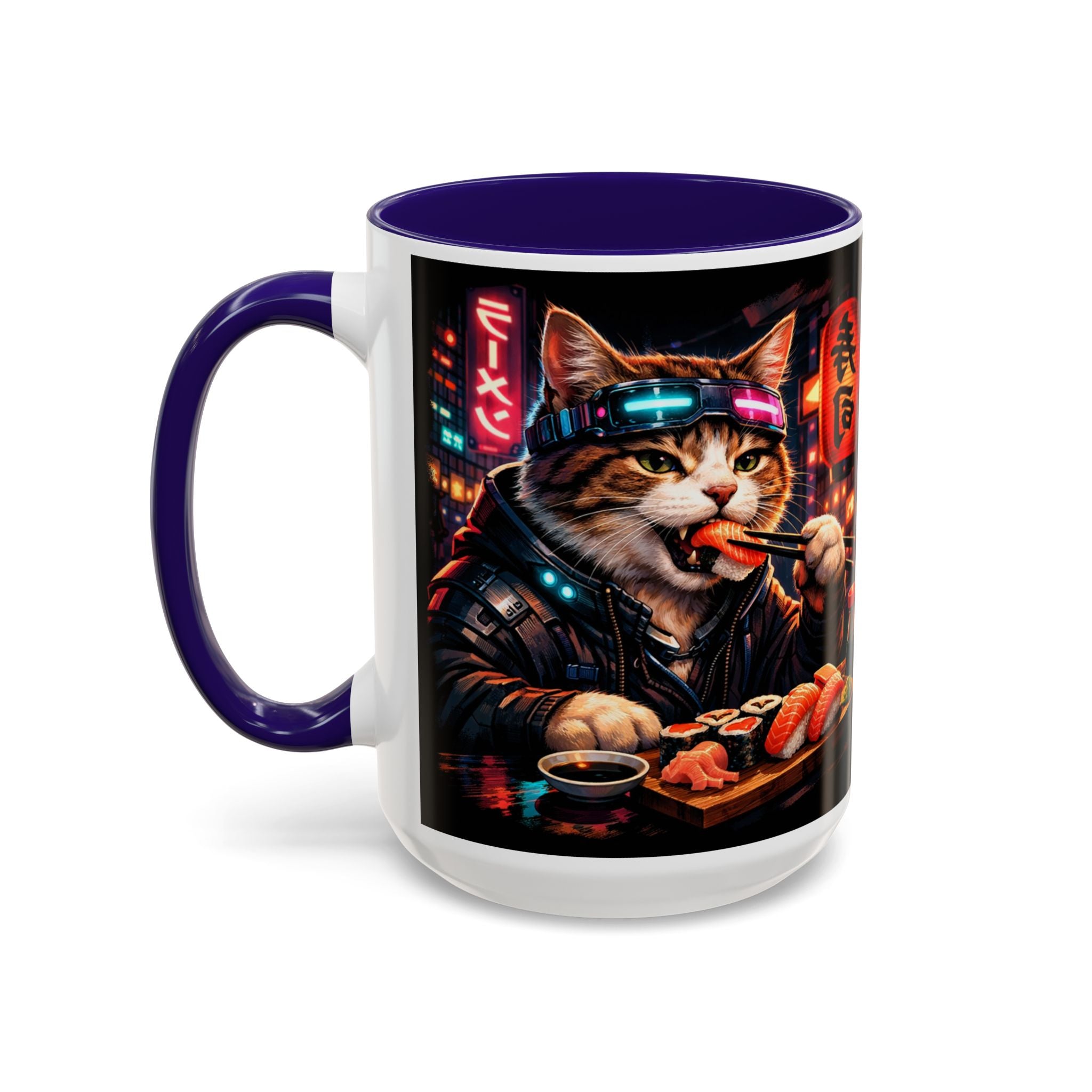 Cyberpunk Sushi Cat Mug | 11oz 15oz Ceramic Coffee Cup