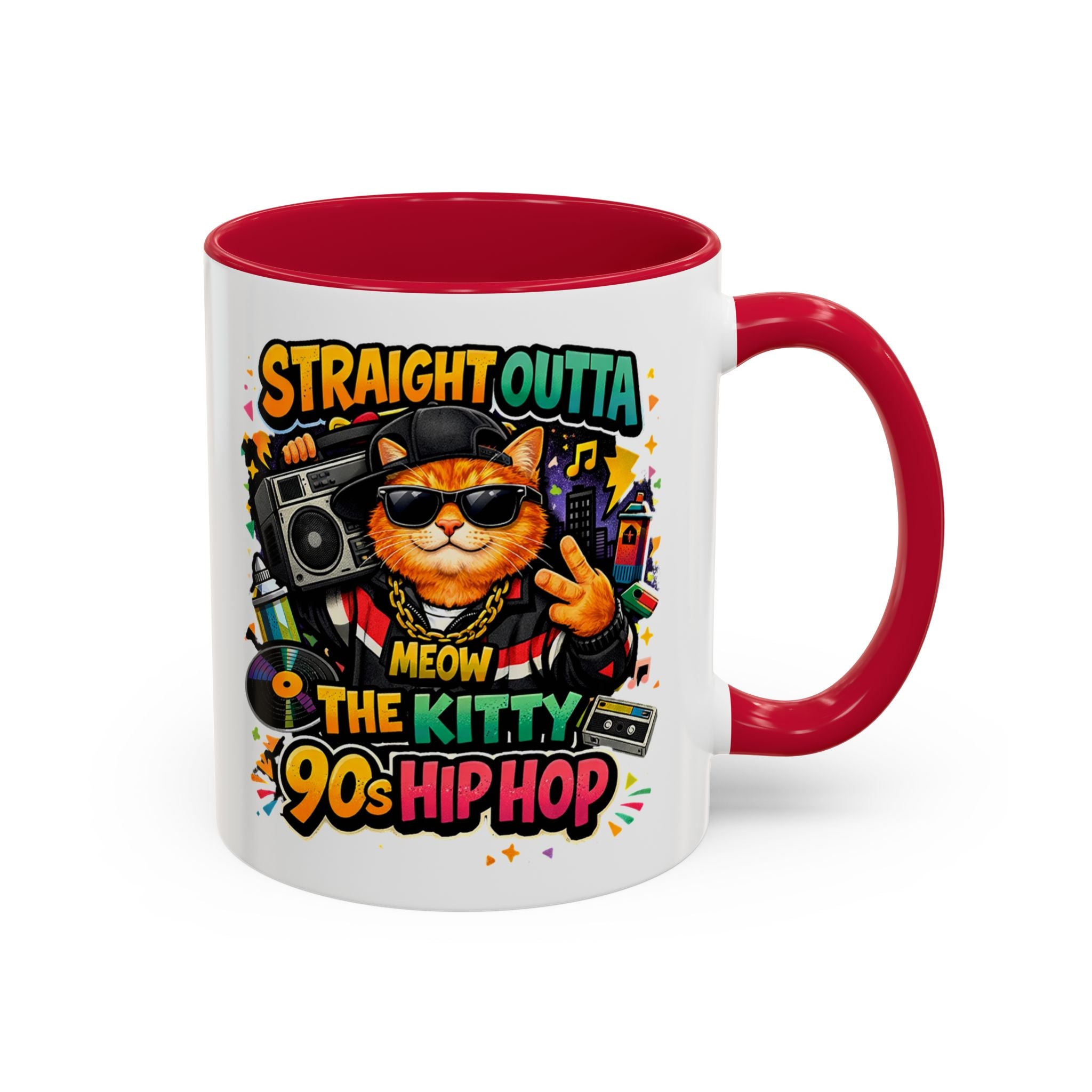 Straight Outta Meow The Kitty 90s Hip Hop Mug | Color Accent