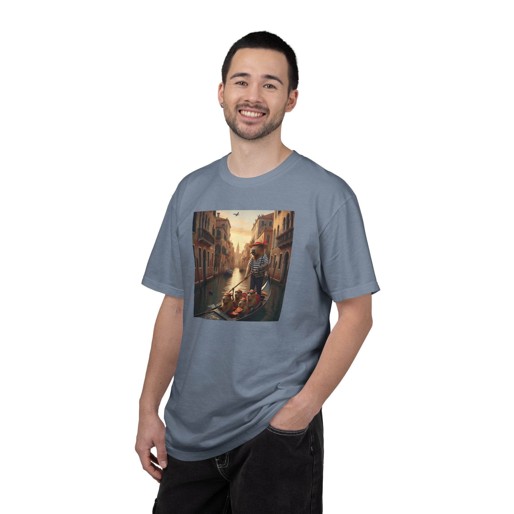 Capybara Venice Gondola Sunset T-shirt | Scenic Canal Travel Art