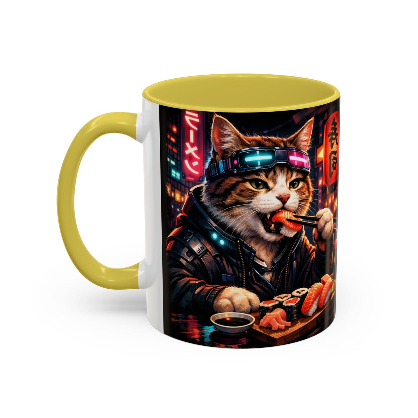 Cyberpunk Sushi Cat Mug | 11oz 15oz Ceramic Coffee Cup