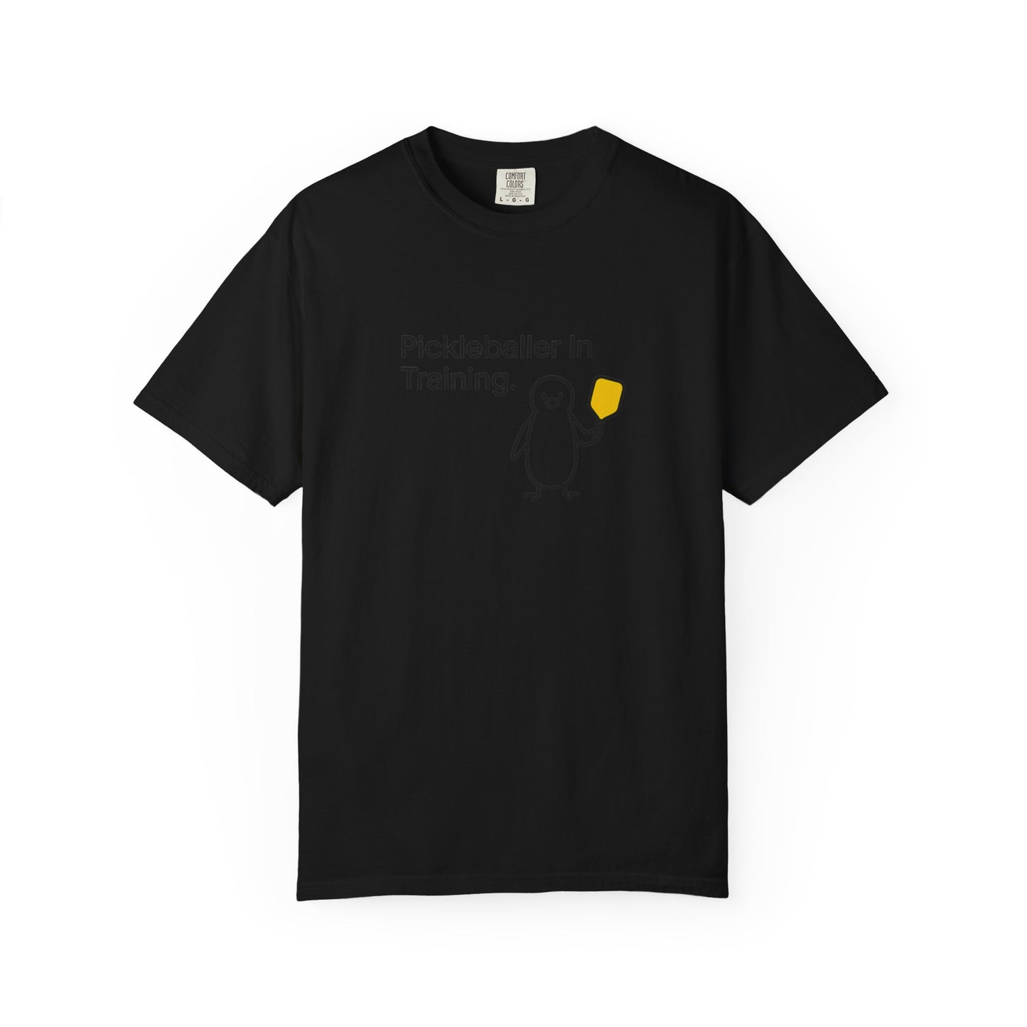 Pickleballer in Training T-Shirt | Cute Penguin Holding Paddle Design