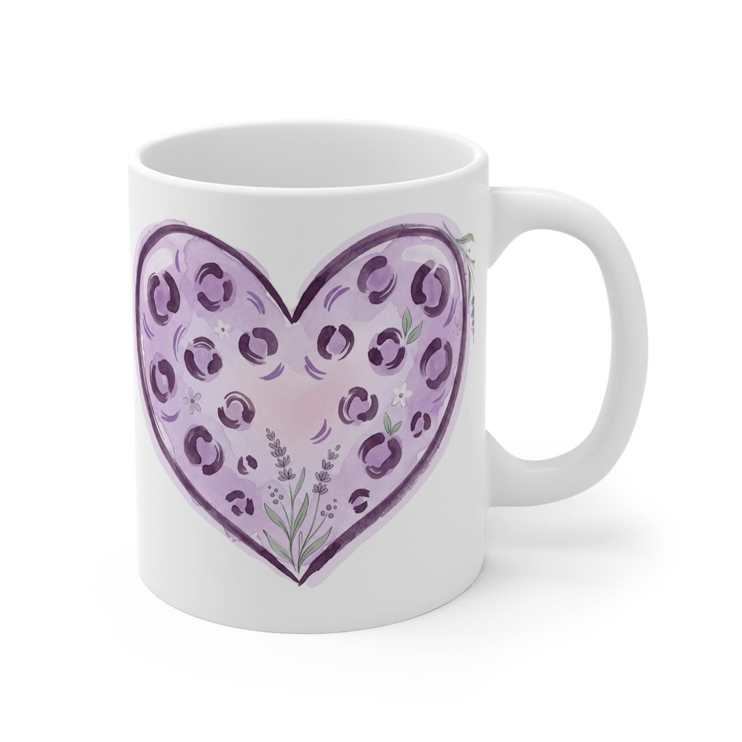 Purple Leopard Heart mug | Floral Doodle coffee cup