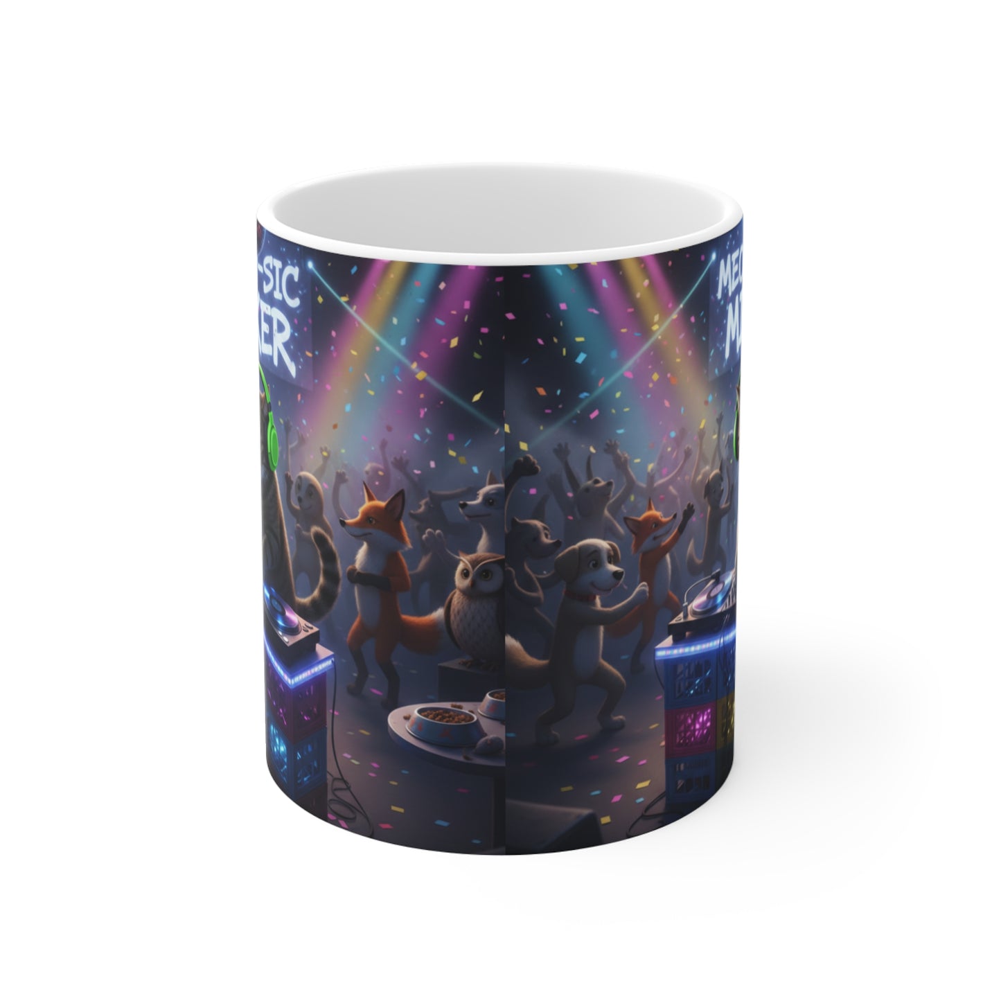 Meow-sic Mixer Cat DJ Mug | Neon Dance Party Coffee Cup