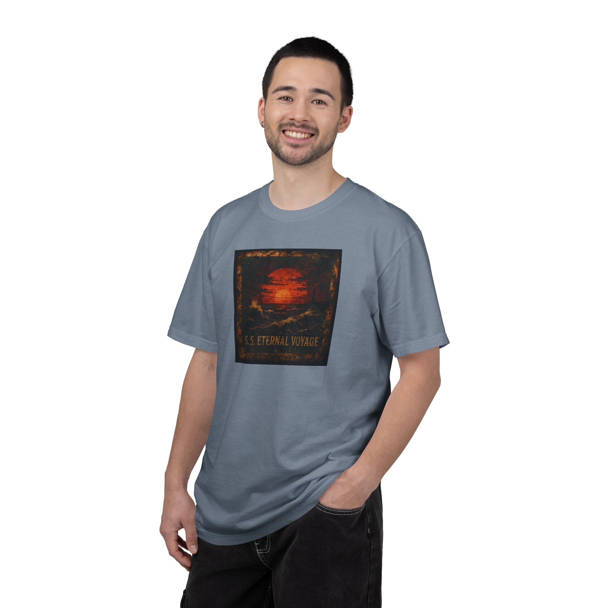 Eternal Voyage Sunset Illustration T-Shirt | Vintage Ocean Scene