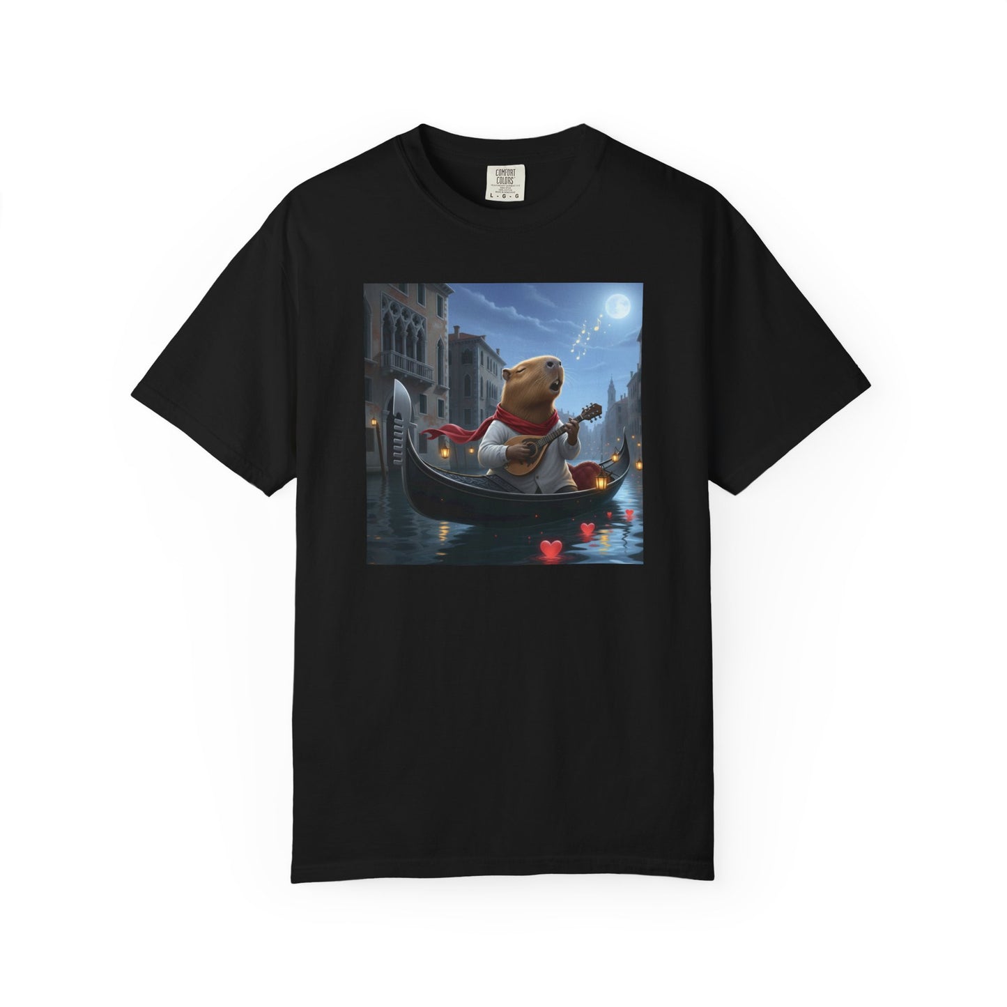 Capybara Gondolier Venice Night T-shirt | Romantic Venetian Canal Illustration