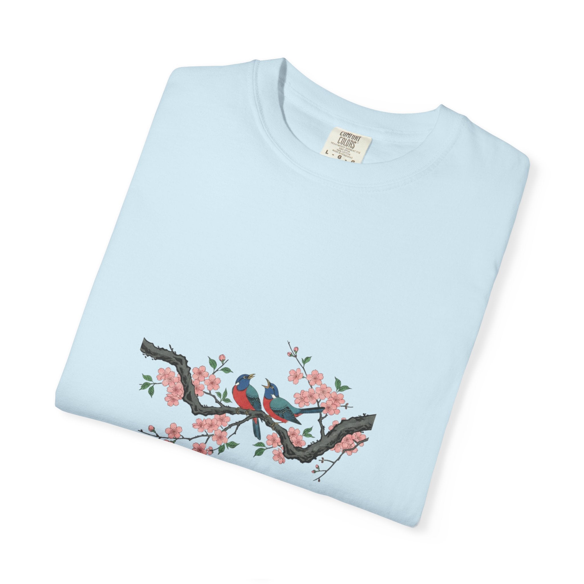 Birds on Cherry Blossom Branch T-Shirt | Japanese Floral Illustration