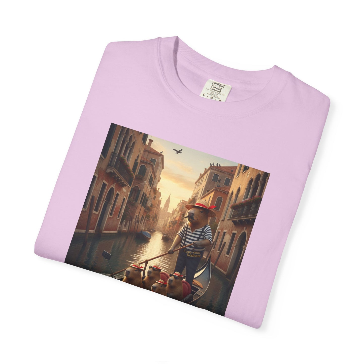 Capybara Venice Gondola Sunset T-shirt | Scenic Canal Travel Art