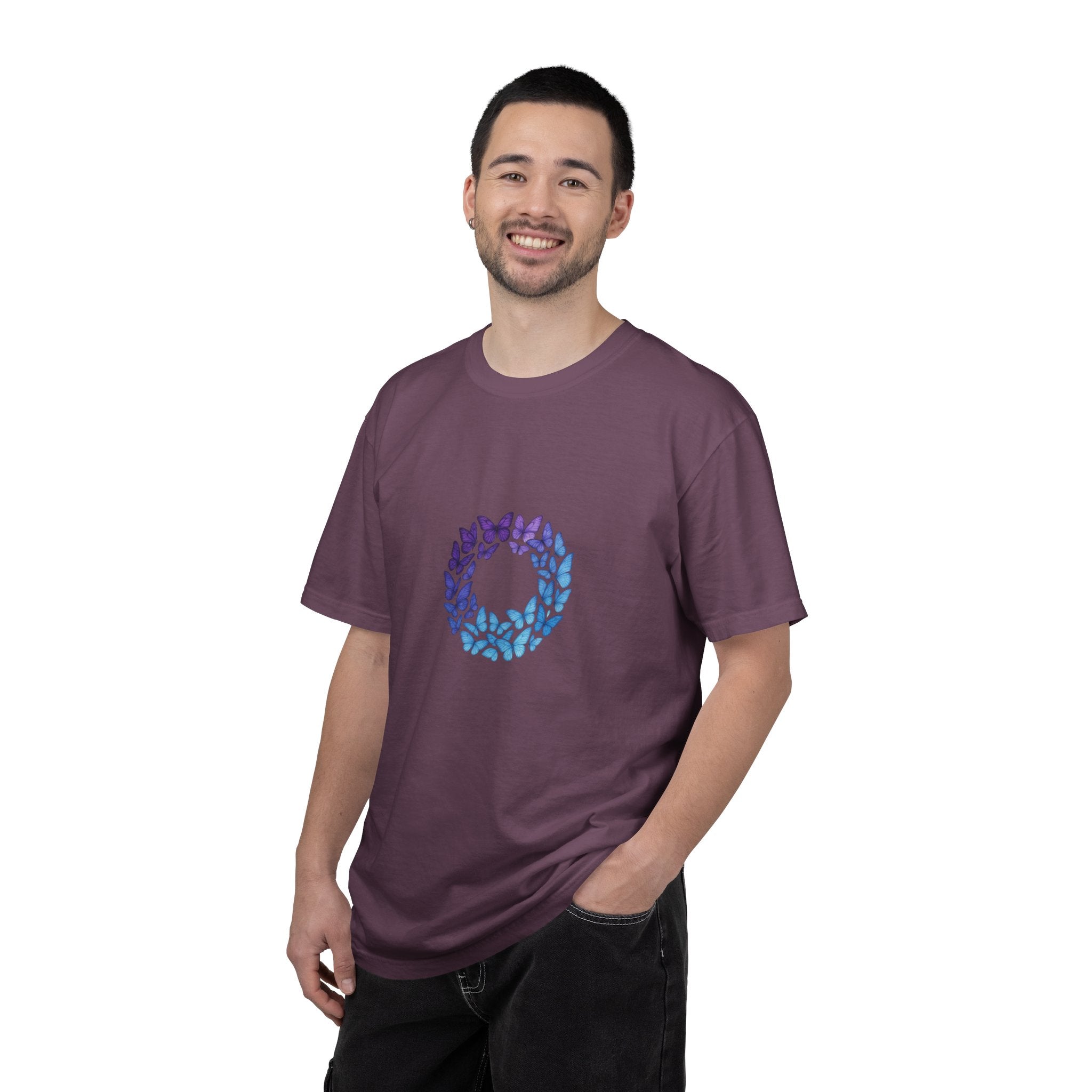 Blue Purple Butterfly Wreath T-shirt | Floral Circle Tee