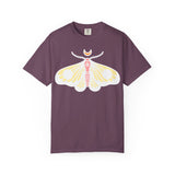 Celestial Moth T-shirt | Pink Yellow Moth with Crescent Moon