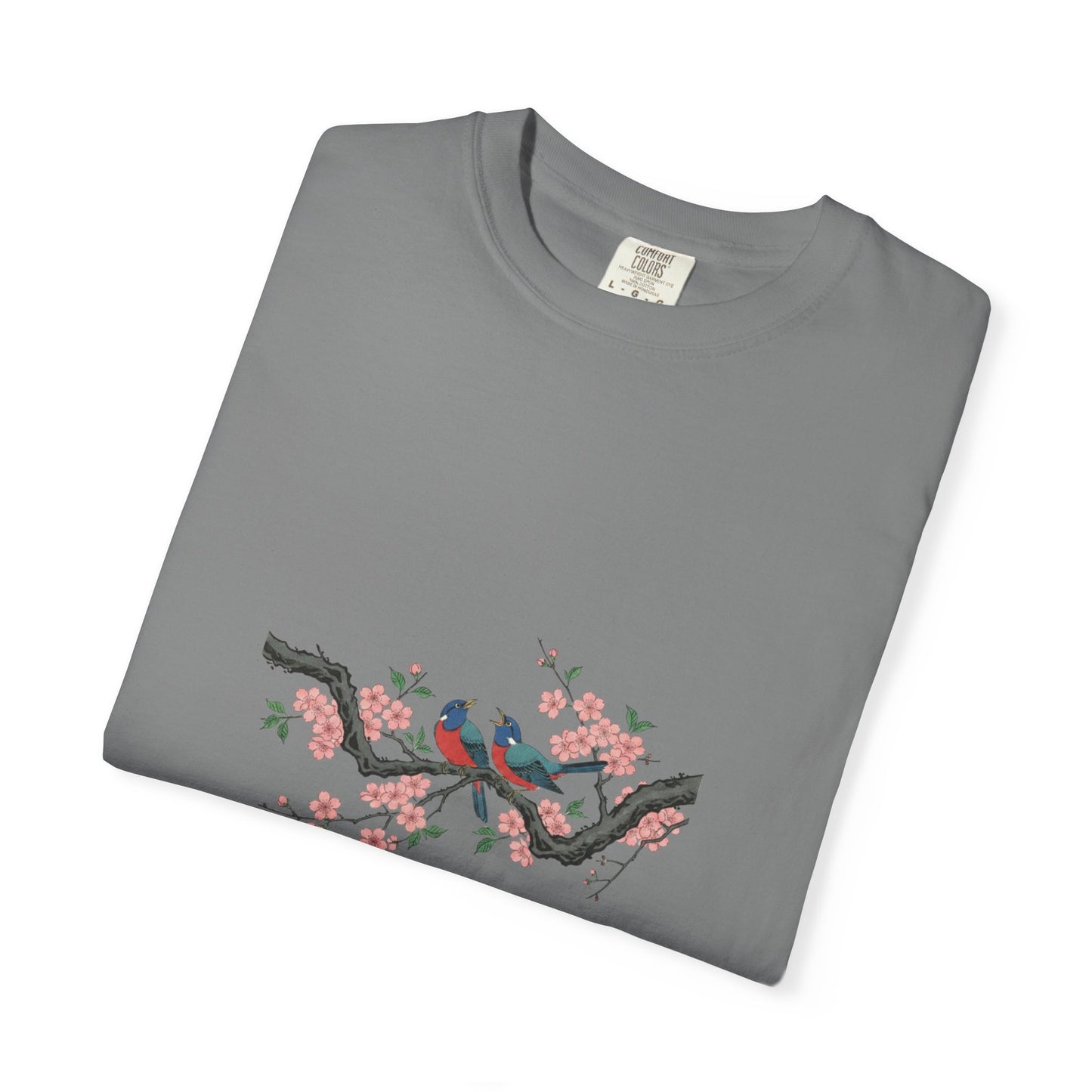 Birds on Cherry Blossom Branch T-Shirt | Japanese Floral Illustration