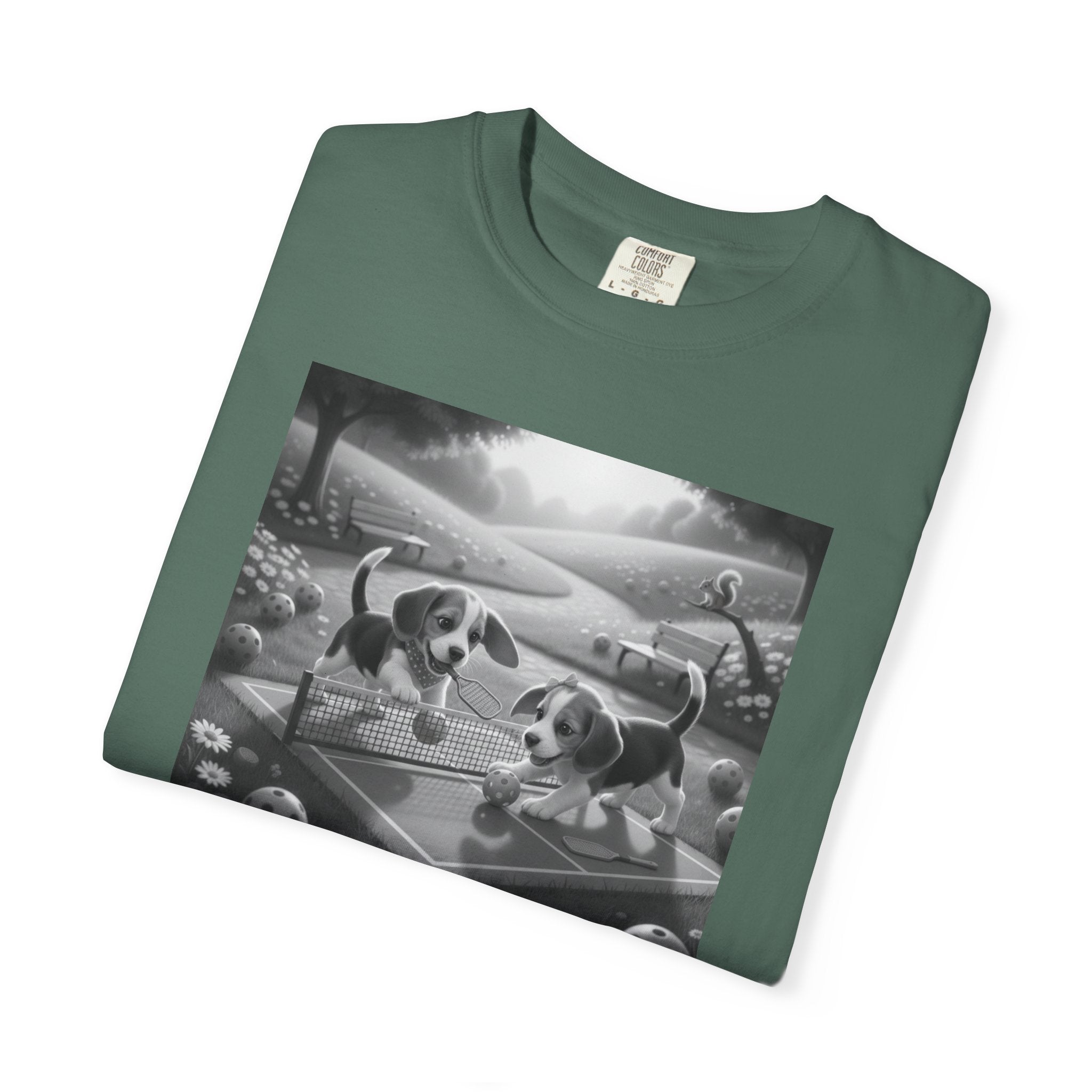 Pickleball Beagle Puppies T-shirt | Monochrome Dog Art