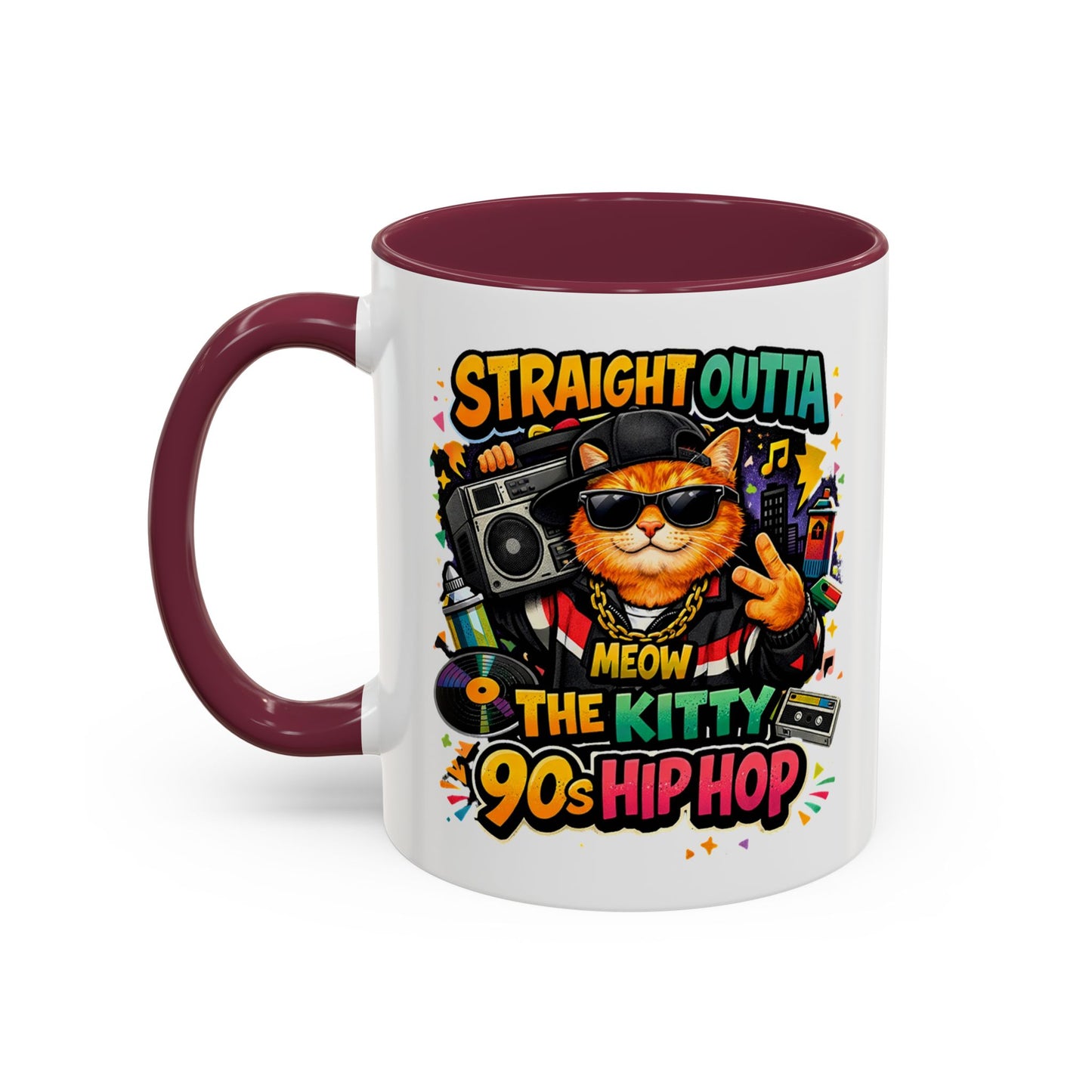 Straight Outta Meow The Kitty 90s Hip Hop Mug | Color Accent