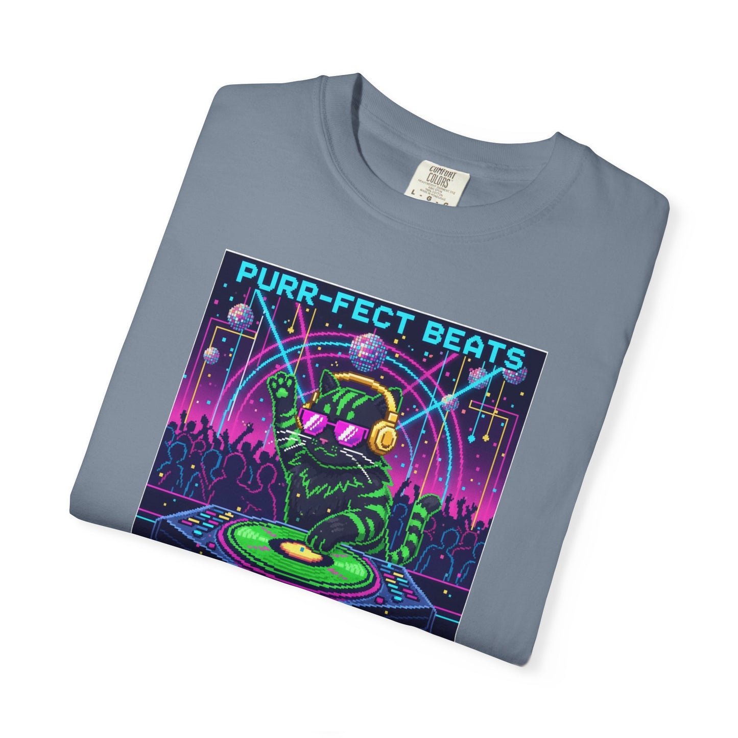 Purr-fect Beats Rave Feline DJ cat T-shirt | Neon EDM club design
