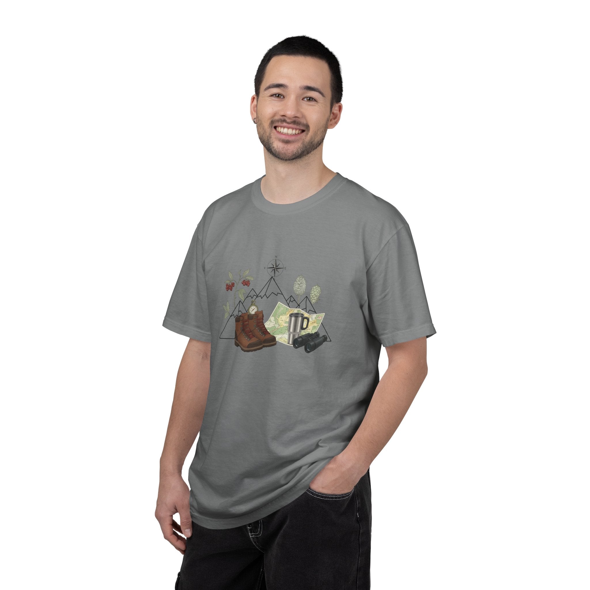 Camping Mountain Outdoors Graphic T-shirt | Hiking Boots Trees Flowers