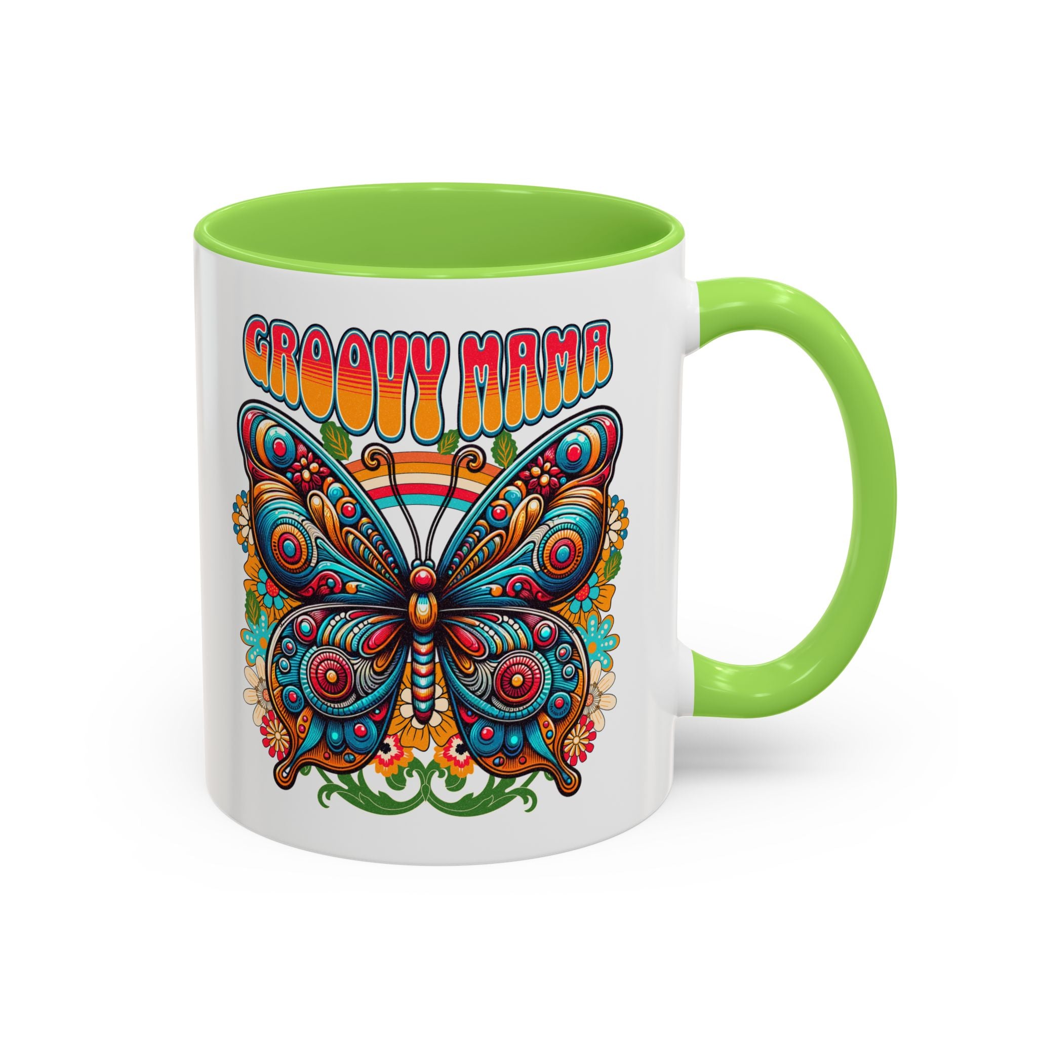 Groovy Mama Butterfly Mug | Retro Psychedelic Floral Design