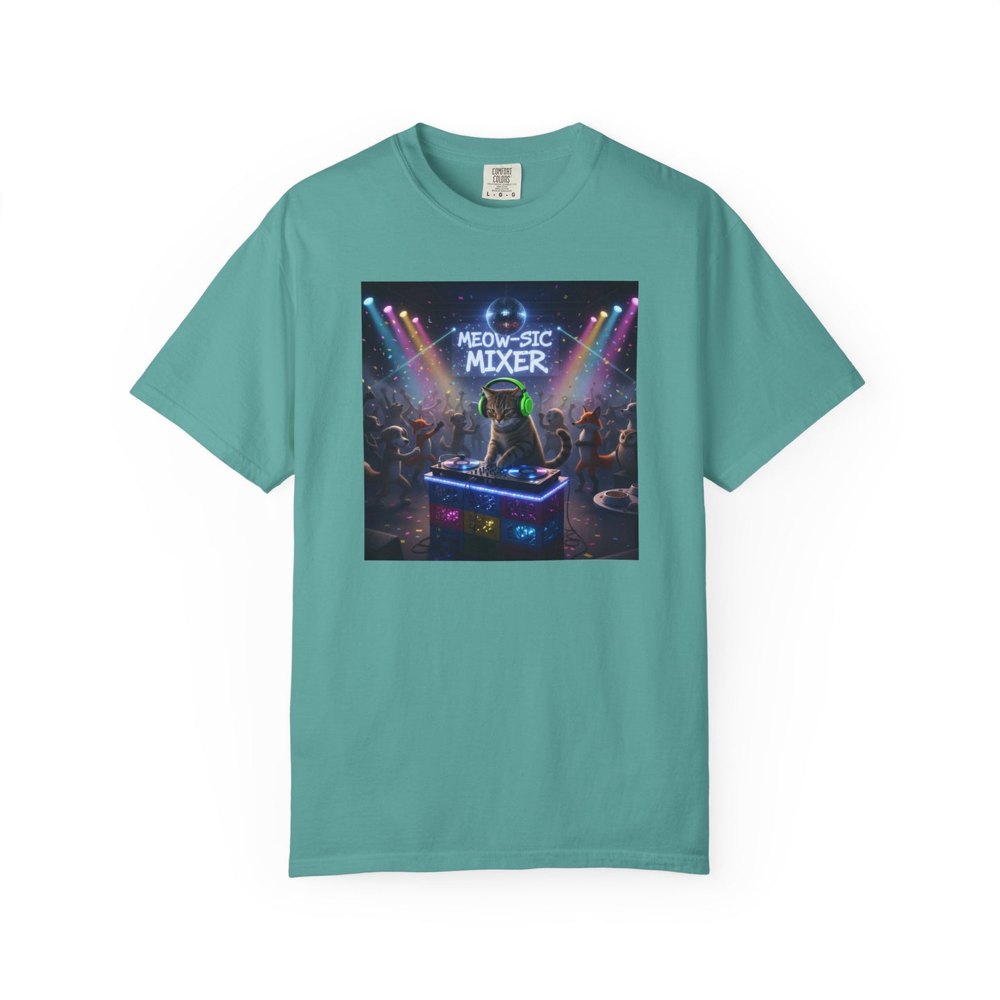 Melodic Mixer DJ Cat T-shirt | Neon Retro Music Party